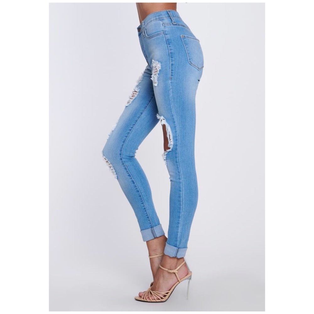 Distressed Tencel High Waist Skinny Jeans - Picture 5 of 7
